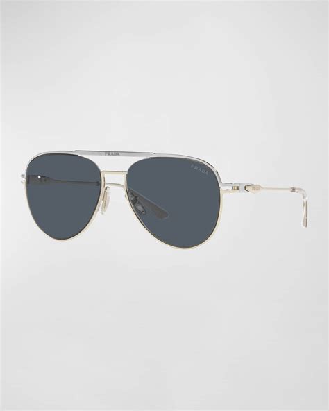 Prada Men's Metal Double Bridge Pilot Sunglasses